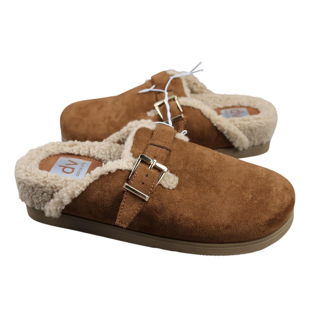 Dv Shoes Womens Size 7 Brown Slipper Shearling Faux Suede‎ Lined Buckle